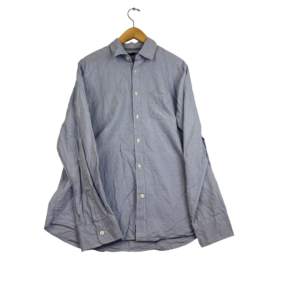 Gap Mens Original Fit Blue White Micro Stripe Button Down Shirt Size M 15-15.5